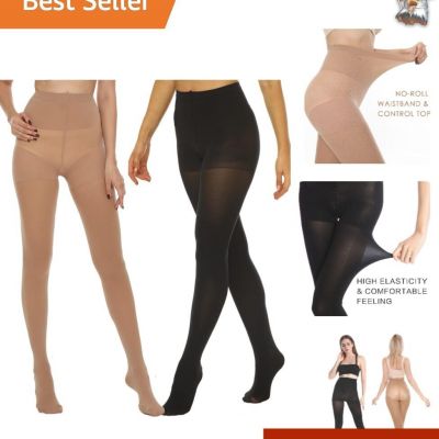 Stylish Mid-Rise Black & Suntan Tights Duo - Women's Control Top Essentials